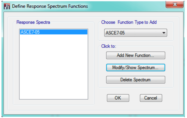 ETABS response spectrum function ASCE7