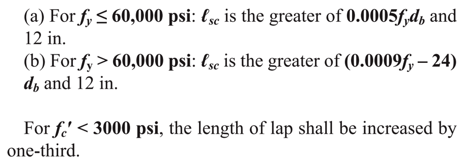 ACI 318 compression lap equation